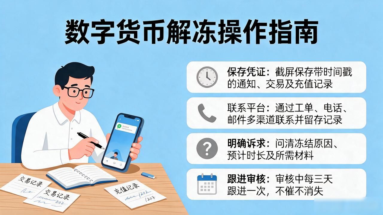 数字货币被平台冻结后，普通人该怎么操作才能争取到解冻？
