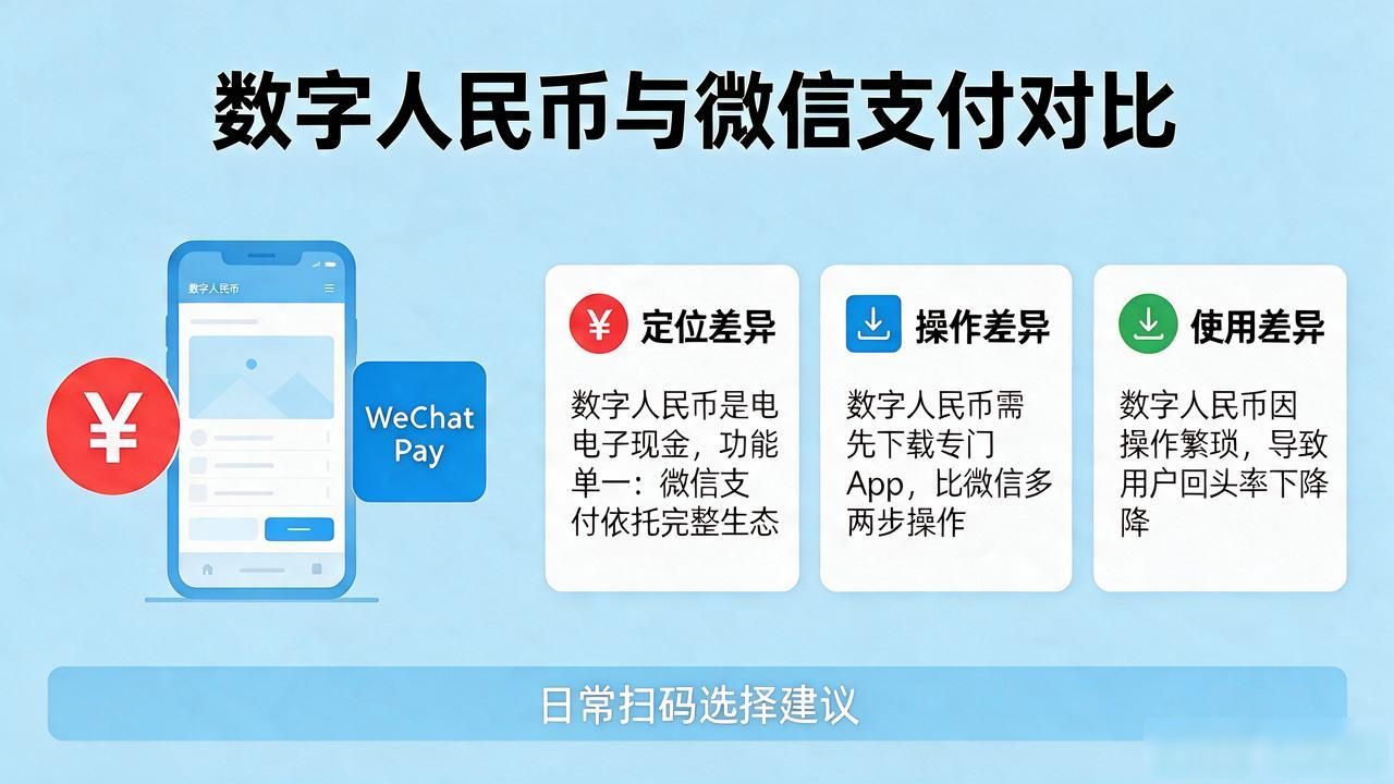 数字人民币和微信支付有啥区别，日常扫码到底用哪个